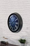 40 Cm Siyah Metal Mavi Duvar Saati