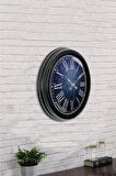 40 Cm Siyah Metal Mavi Duvar Saati