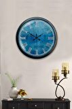 40 Cm Siyah Metal Mavi Desen Duvar Saati