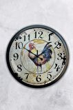 40 Cm Siyah Metal Horoz Duvar Saati