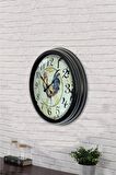 40 Cm Siyah Metal Horoz Duvar Saati