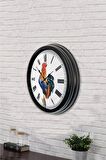 40 Cm Siyah Metal Horoz Duvar Saati