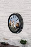 40 Cm Siyah Metal Horoz Duvar Saati