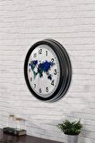40 Cm Siyah Metal Harita Duvar Saati