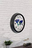 40 Cm Siyah Metal Harita Duvar Saati