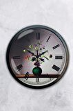 40 Cm Siyah Metal Çiçek Duvar Saati
