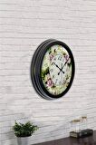 40 Cm Siyah Metal Çiçek Duvar Saati