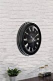 40 Cm Siyah Metal Ahşap Roma Rakamlı Duvar Saati