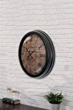 40 Cm Siyah Metal Ahşap Görünümlü Duvar Saati