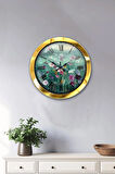 Hediyelik 36 Cm Gold Metal Çiçek Duvar Saati