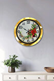 Hediyelik 36 Cm Gold Metal Çiçek Duvar Saati