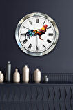 Hediyelik 36 Cm Krom Metal Horoz Duvar Saati