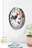 Hediyelik 36 Cm Krom Metal Horoz Duvar Saati