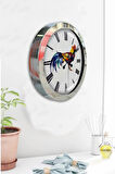 Hediyelik 36 Cm Krom Metal Horoz Duvar Saati