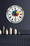 Hediyelik 36 Cm Krom Metal Renkli Ağaç Duvar Saati