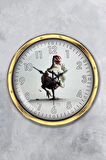 Hediyelik 40 Cm Gold Metal Horoz Duvar Saati