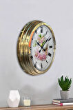 Hediyelik 40 Cm Gold Metal Rose Duvar Saati