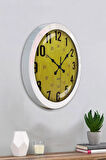 Hediyelik 36 Cm Beyaz Metal Sarı Duvar Saati
