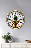 Hediyelik 40 Cm Gold Metal Iklim Temalı Duvar Saati Clock