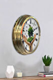 Hediyelik 40 Cm Gold Metal Iklim Temalı Duvar Saati Clock