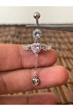 316 L Cerrahi Çelik Zirkon Parlak Taşlı Melek Göbek Piercingi