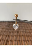 316 L Cerrahi Çelik Parlak Zirkon Taşlı Kalp Modeli Göbek Piercingi