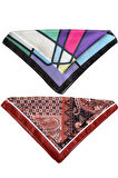 2 Li Saten Bandana Seti Saten Fular Saten Çanta Aksesuarı Özel Desen Bandana 45X50 Cm