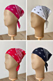 %100 Pamuklu Klasik Desen Unisex 4lü Bandana Seti Renkli Bandana Etnik Desenli A Kalite Bandana