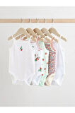 % 100 Pamuklu Beyaz İp Askılı Çilek Desenli 5'li Body Zıbın Set