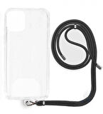 Samsung Galaxy A02S İp Askılı Şeffaf Silikon Kılıf Siyah