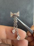 %100 316 L Cerrahi Çelik Papyon Sallantılı Tek Taş Zincirli Çelik Göbek Piercingi