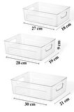 3 lü Kırılmaz Ultra Dayanıklı Buzdolabı Düzenleyici Organizer Kutu Şeffaf Set