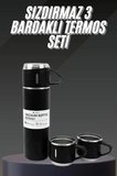 Termos Seti Paslanmaz Çelik 3 Bardaklı Vakumlu Termos Set 500 Ml 12 Saate Kadar Isı Koruma