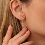 925 Ayar Gümüş Baget Taşlı Sallantılı Küpe