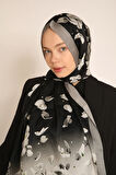 Akel Çift Taraflı Siyah Gri Çiçek Desenli Soft Şal