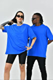 AKNButik Unisex Basic Bisiklet Yaka Oversize T-Shirt - Mavi