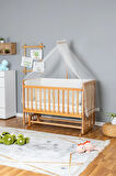 Ahşap Beşik Anne Yanı Beşik Vernikli 60x120 - Krem Güpür Uyku Seti + Yataklı