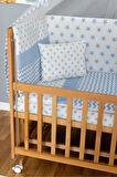 Ahşap Beşik Anne Yanı Beşik Vernikli 60x120 - Mavi Yıldız 1 Yastıklı Uyku Seti + Yataklı+Tekerlekli