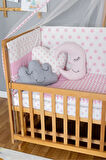 Ahşap Beşik Anne Yanı Beşik Vernikli 60x120 - Pembe Yıldız 3 Yastıklı Uyku Seti + Yataklı