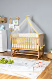 Ahşap Beşik Anne Yanı Beşik Vernikli 60x120 - Sarı Yıldız 1 Yastıklı Uyku Seti + Yataklı