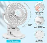 USB Klipsli Masaüstü  Fan 360° Dönen Taşınabilir Puset Klipsli Şarj Edilebilir ,3 hız ayarı  Bebek Arabası, Ev, Ofisyatak odası, yatak odası, çocuk arabası için