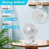 USB Klipsli Masaüstü  Fan 360° Dönen Taşınabilir Puset Klipsli Şarj Edilebilir ,3 hız ayarı  Bebek Arabası, Ev, Ofisyatak odası, yatak odası, çocuk arabası için