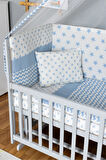Ahşap Beşik Anne Yanı Beşik Gri 60x120 - Mavi Yıldız 1 Yastıklı Uyku Seti + Yataklı