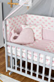 Ahşap Beşik Anne Yanı Beşik Gri 60x120 - Pembe Balina Uyku Seti + Yataklı