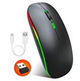 QASUL Şarj Edilebilir Kablosuz Fare Laptop İçin İpad Macbook Bilgisayar Sessiz Mause Led Aydınlatmalı Ergonomik Fareler