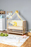 Ahşap Beşik Anne Yanı Beşik Organik 60x120 - Sarı Yıldız 3 Yastıklı Uyku Seti + Yataklı