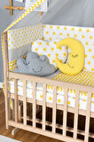 Ahşap Beşik Anne Yanı Beşik Organik 60x120 - Sarı Yıldız 3 Yastıklı Uyku Seti + Yataklı