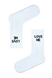 Beyaz Love Me Yazılı Tenis Çorap