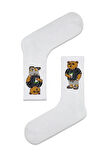 Bear Desenli Beyaz Tenis Çorap