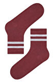 Bordo Beyaz Şerit Desen Tenis Çorap